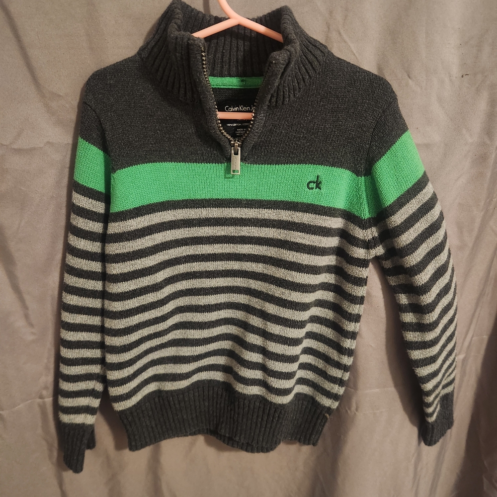 Calvin Klein Jeans Gray and Green Zip-Up Sweater